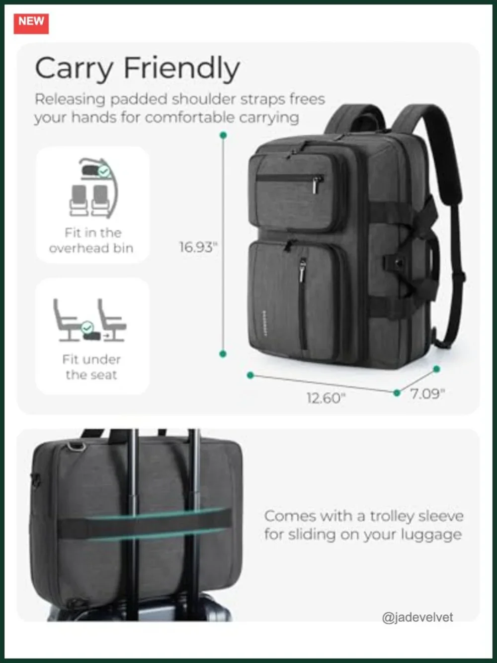 3-in-1 Laptop Bag for Men, 17.3 Inch Water-Repellent Shoulder Backpack